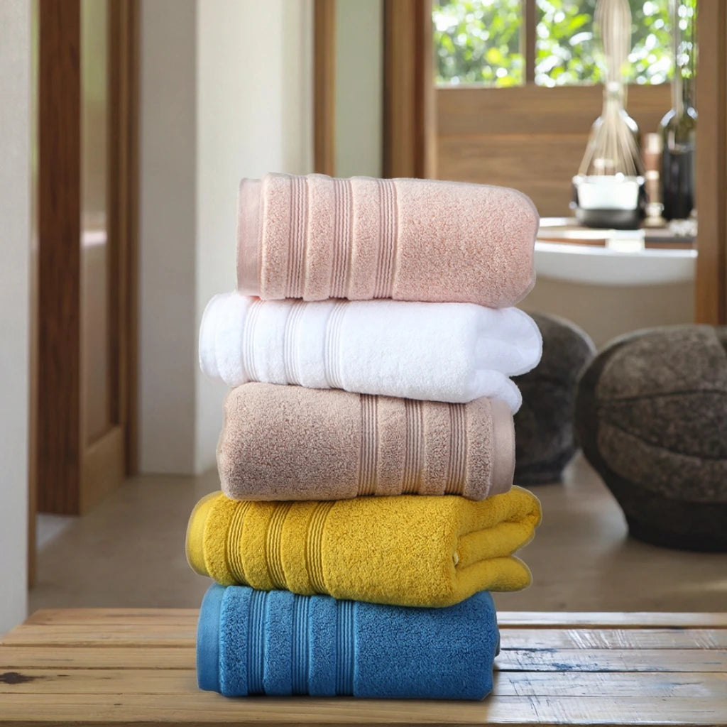 Extra Large 100% Cotton Solid Color Jacquard Towel Set, Soft Absorbent Quick-Dry Woven Towels for Adults Home Use