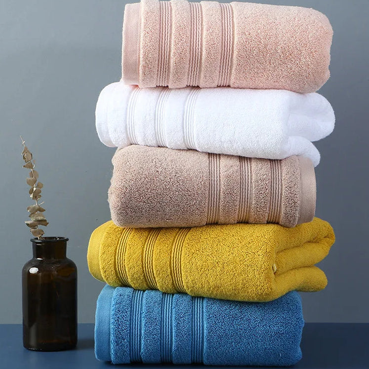 Extra Large 100% Cotton Solid Color Jacquard Towel Set, Soft Absorbent Quick-Dry Woven Towels for Adults Home Use
