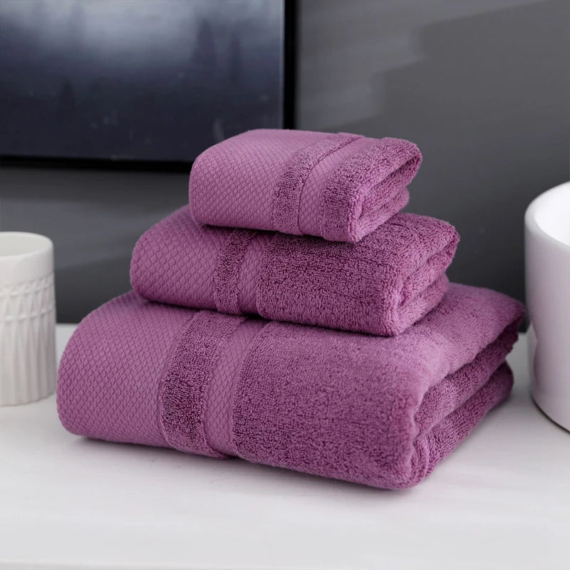 Customisable Purple Cotton Spa Towels with Logo, Personalised Bath Towel Gift Set