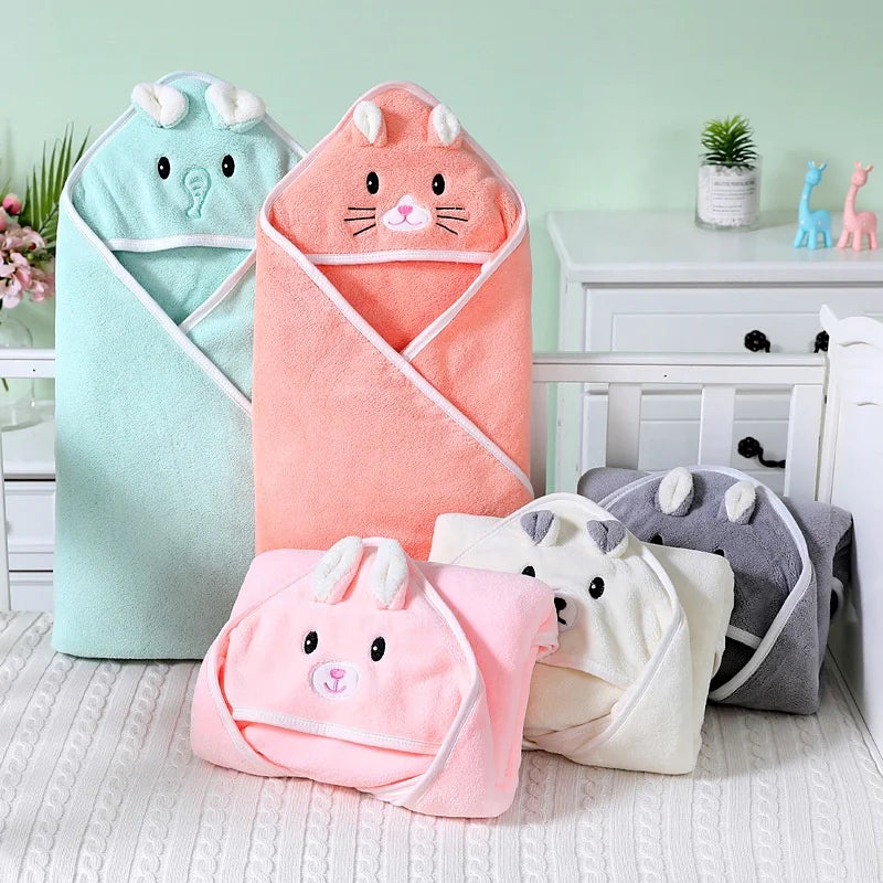 High Quality Durable Cute Cat Design Coral Fleece Large Hooded Baby Bath Towel, Quick Dry