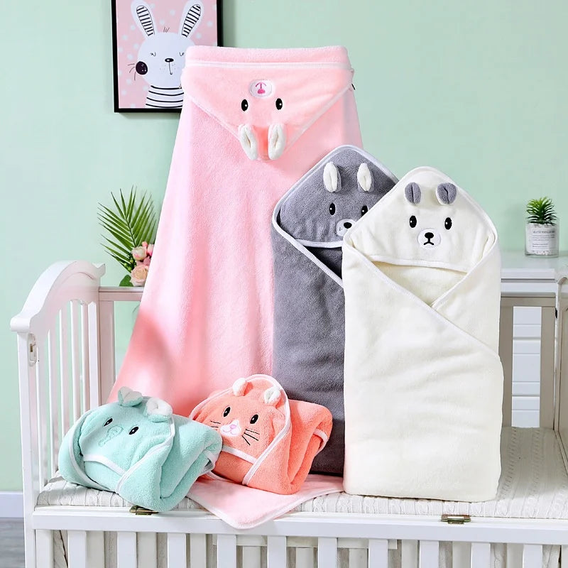 High Quality Durable Cute Cat Design Coral Fleece Large Hooded Baby Bath Towel, Quick Dry